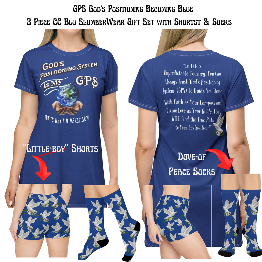 God's Positioning System GPS Beyond Blue Dove Peace Socks, Cushioned Heel-&-Toe. Matches All CC Blu's SlumberWear.