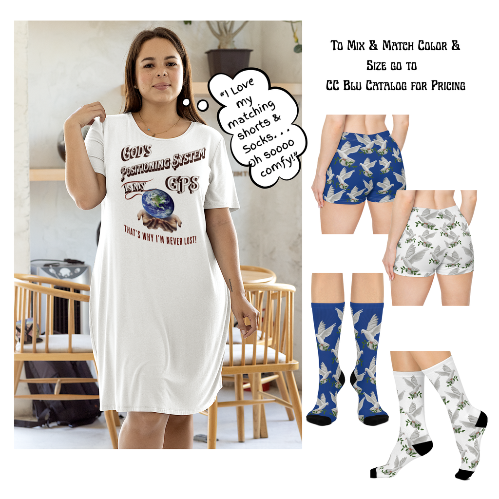 God's Positioning System GPS Beyond Blue Dove Peace Socks, Cushioned Heel-&-Toe. Matches All CC Blu's SlumberWear.