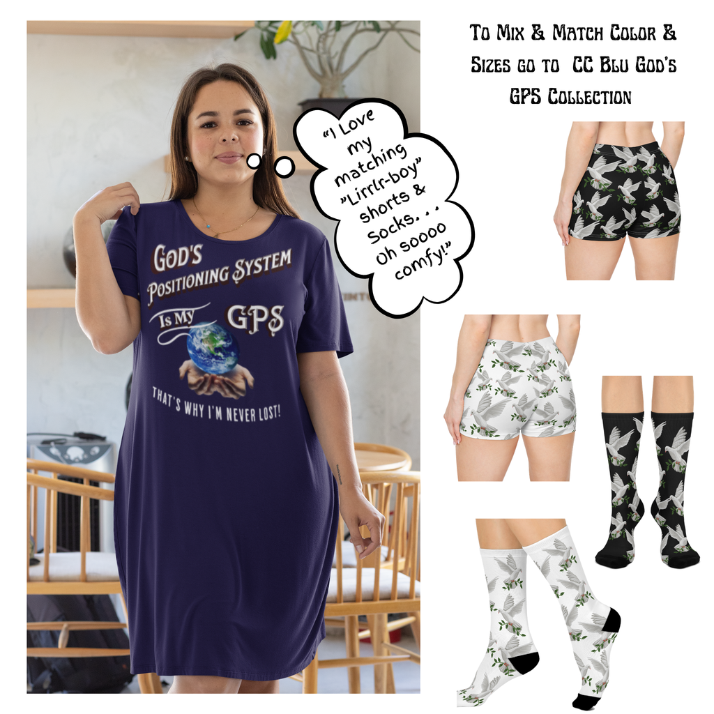 God's Positioning System-GPS-Dove Of Peace Black Socks, Bring Style To Your Feet! Match It-With With CC Blu's Sleeper T-Dress.