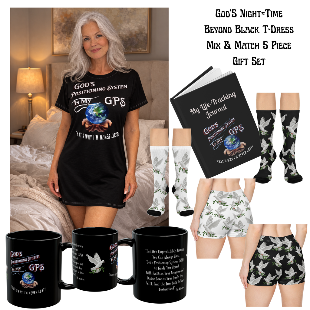 God's Positioning System-GPS-Dove Of Peace Black Socks, Bring Style To Your Feet! Match It-With With CC Blu's Sleeper T-Dress.