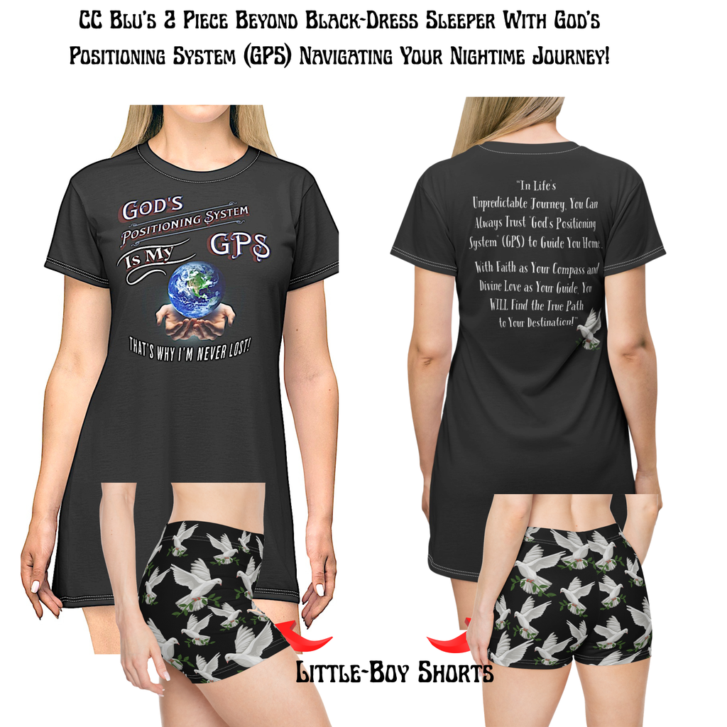 GPS God's Positioning Systems Inspirational Beyond Black Sleep-Shirt T-Dress With-A-Message. Match With CC Blu Undies & Socks