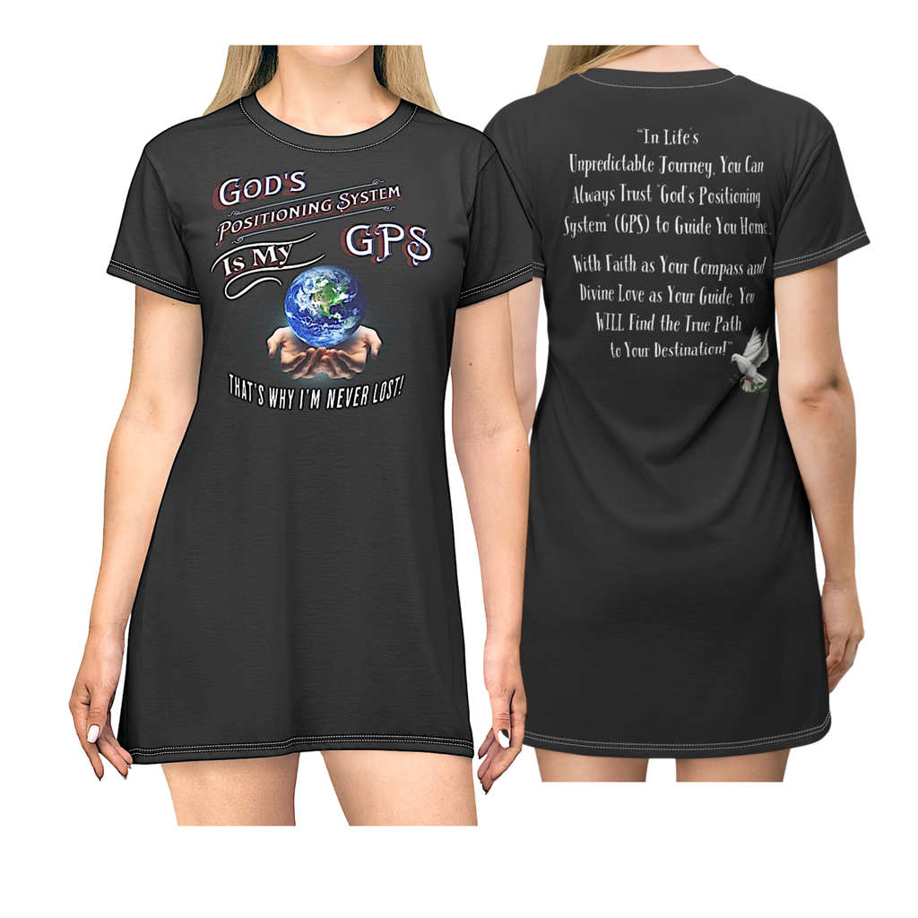 GPS God's Positioning Systems Inspirational Beyond Black Sleep-Shirt T-Dress With-A-Message. Match With CC Blu Undies & Socks