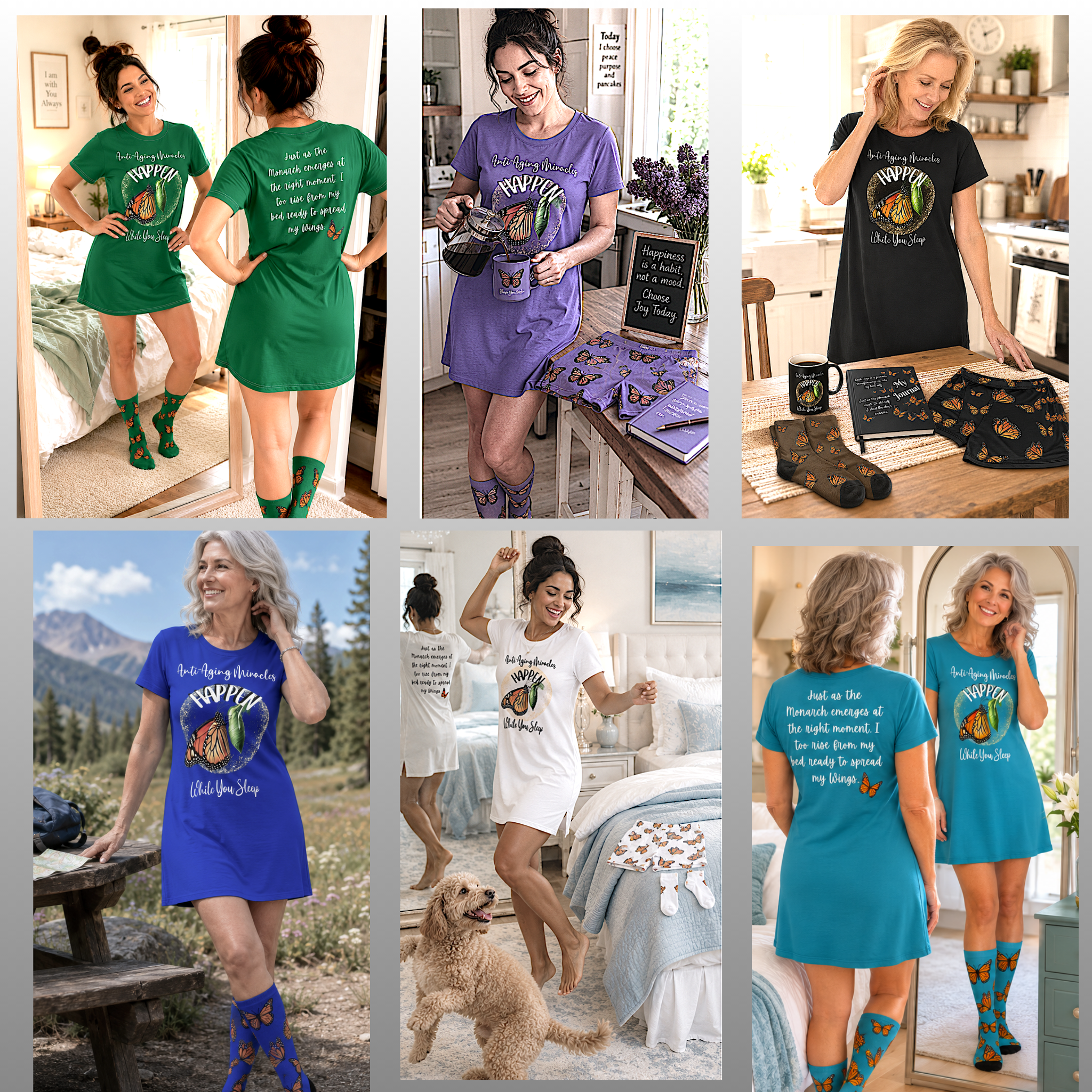 Monarch Miracle Green Goddess Sleeper T-Dress With-A-Message, Matches CC Blu's Green Goddess Shorts, Socks, & SlumberWear!