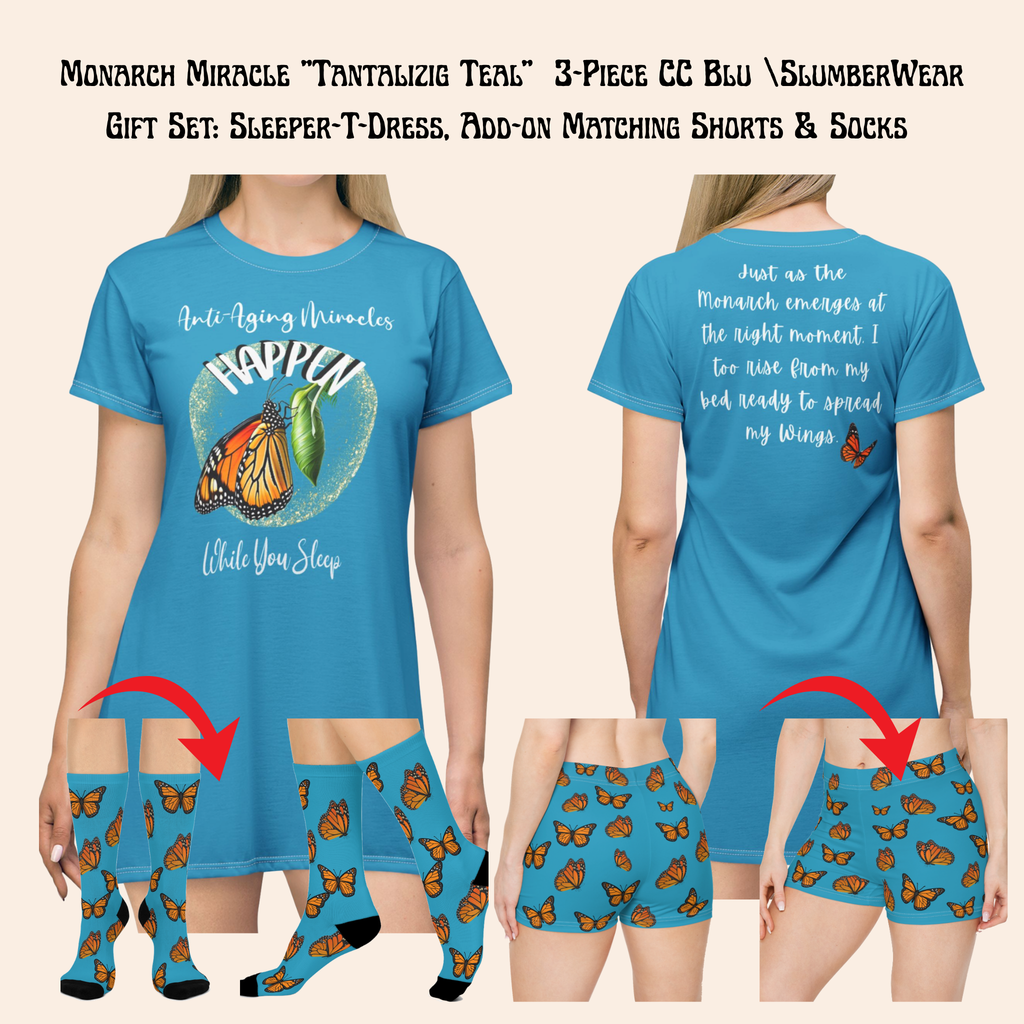 Monarch  Miracle "Tantalizing Teal "Little-Boy" Sleep-Shorts Designed to Pair With Monarch Miracle Teal Nighttime T-Dress Socks & Matching Mug