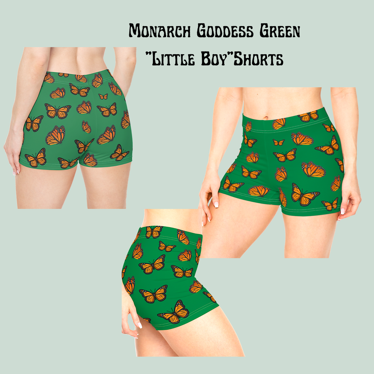 Monarch  Miracle "Green Goddess Little-Boy" Sleep-Shorts, Designed to Pair With CC Blue's Nighttime T-Dress & Matching Super Mother's-Hugging" Socks.