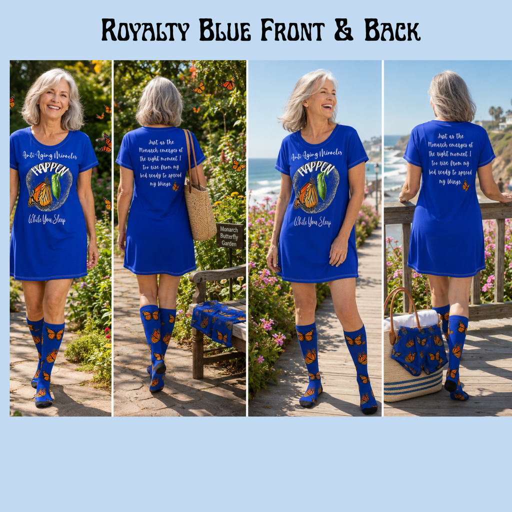 Monarch  Miracle Royalty Blue "Little-Boy" Sleep-Shorts, Designed to Pair With CC Blue's Nighttime T-Dress & Matching Super Mother's-Hug" Socks.