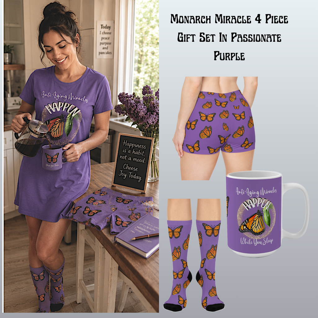 Monarch  Miracle Passionate Purple "Little-Boy" Sleep-Shorts, Designed to Pair With CC Blue Nighttime T-Dress & Matching Super Mother's-Hug" Socks.