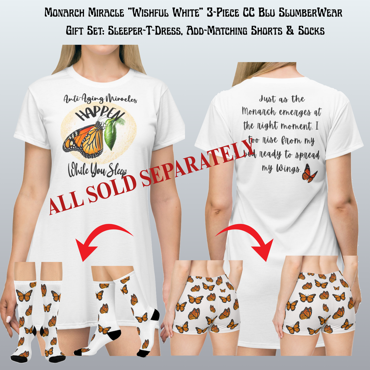 Monarch  Miracle White "Little-Boy" Sleep-Shorts Designed to Pair With Monarch White Nighttime T-Dress & Matching Super Mother's-Hug" Socks.
