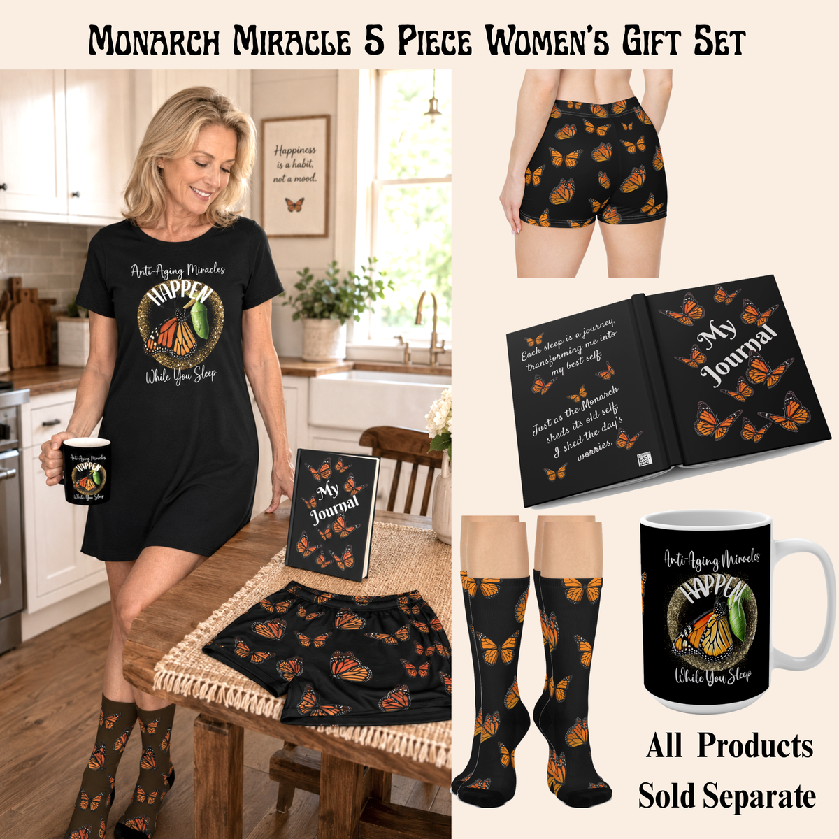 Monarch Miracles Inspirational Black Super Butterfly Socks! Made to Mix & Match With All CC Blu Monarch Miracle SlumberWear!