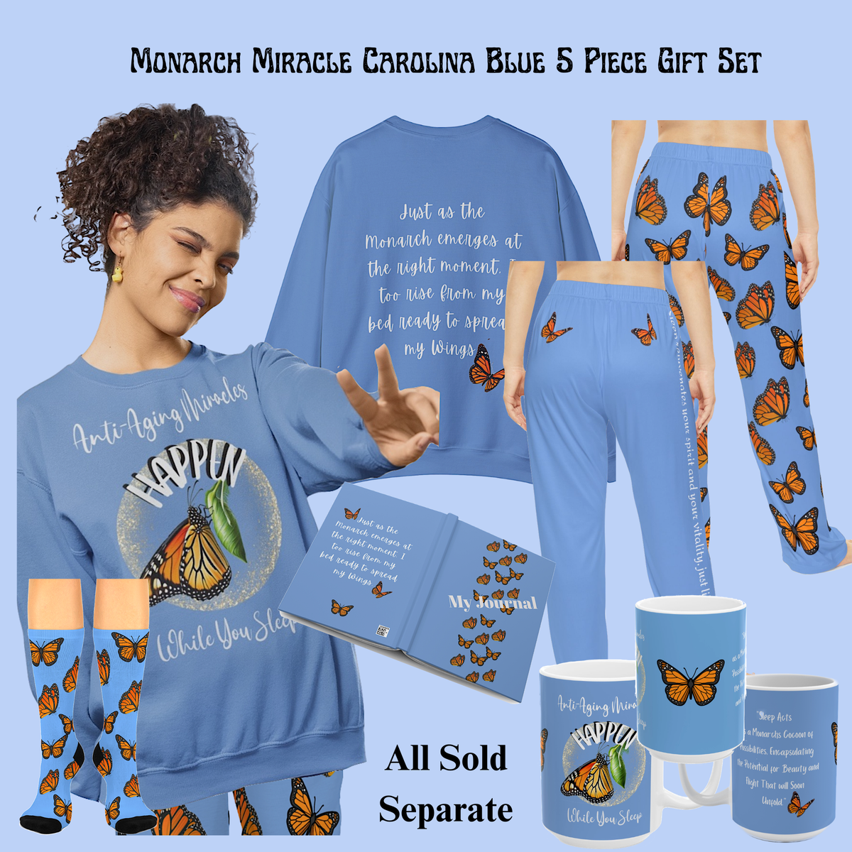 Monarch Miracle Women's Inspirational Carolina Blue Sweatshirt Style Pajama Top With-A-Message. Mix & Match with SlumberWear PJ  Bottoms.