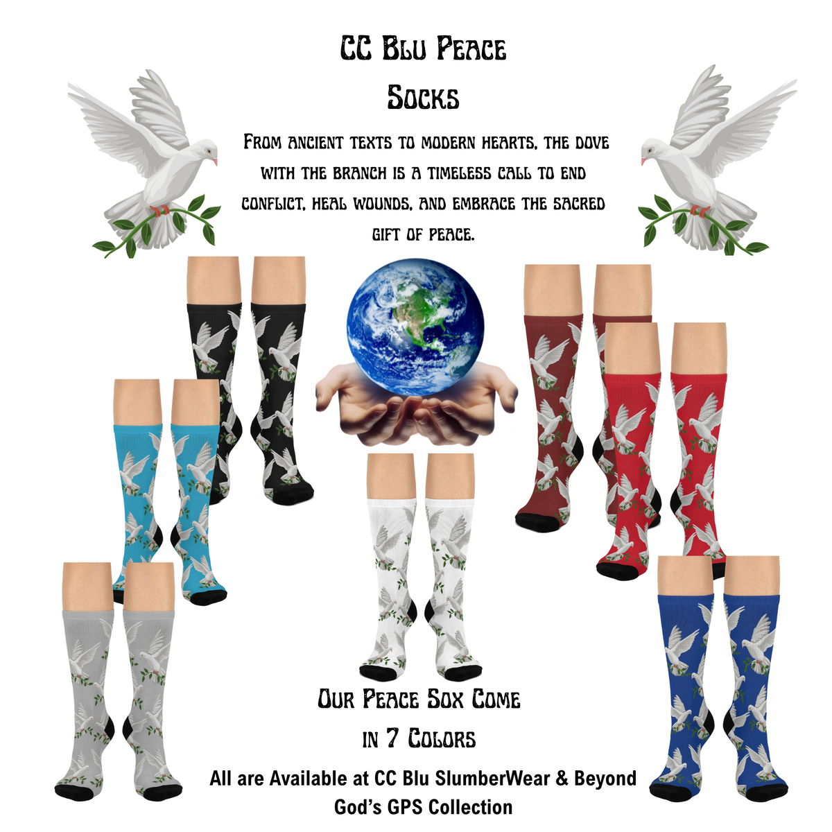 Monarch Miracle Inspirational Carolina Blue Cushioned Heel-&-Toe Stretch Socks. Mix & Match With CC CarolinaBlu Gift Sets.