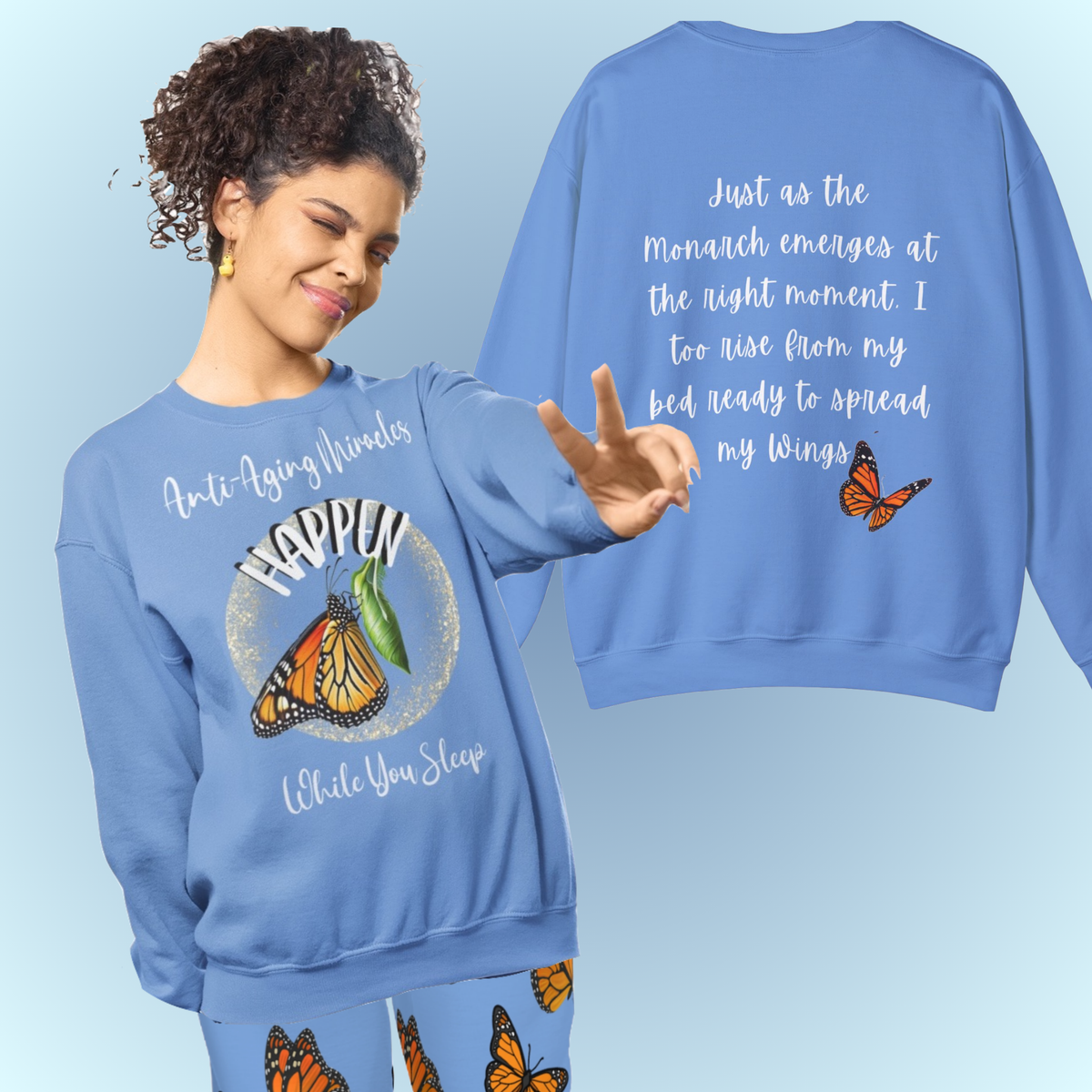 Monarch Miracle Women's Inspirational Carolina Blue Sweatshirt Style Pajama Top With-A-Message. Mix & Match with SlumberWear PJ  Bottoms.