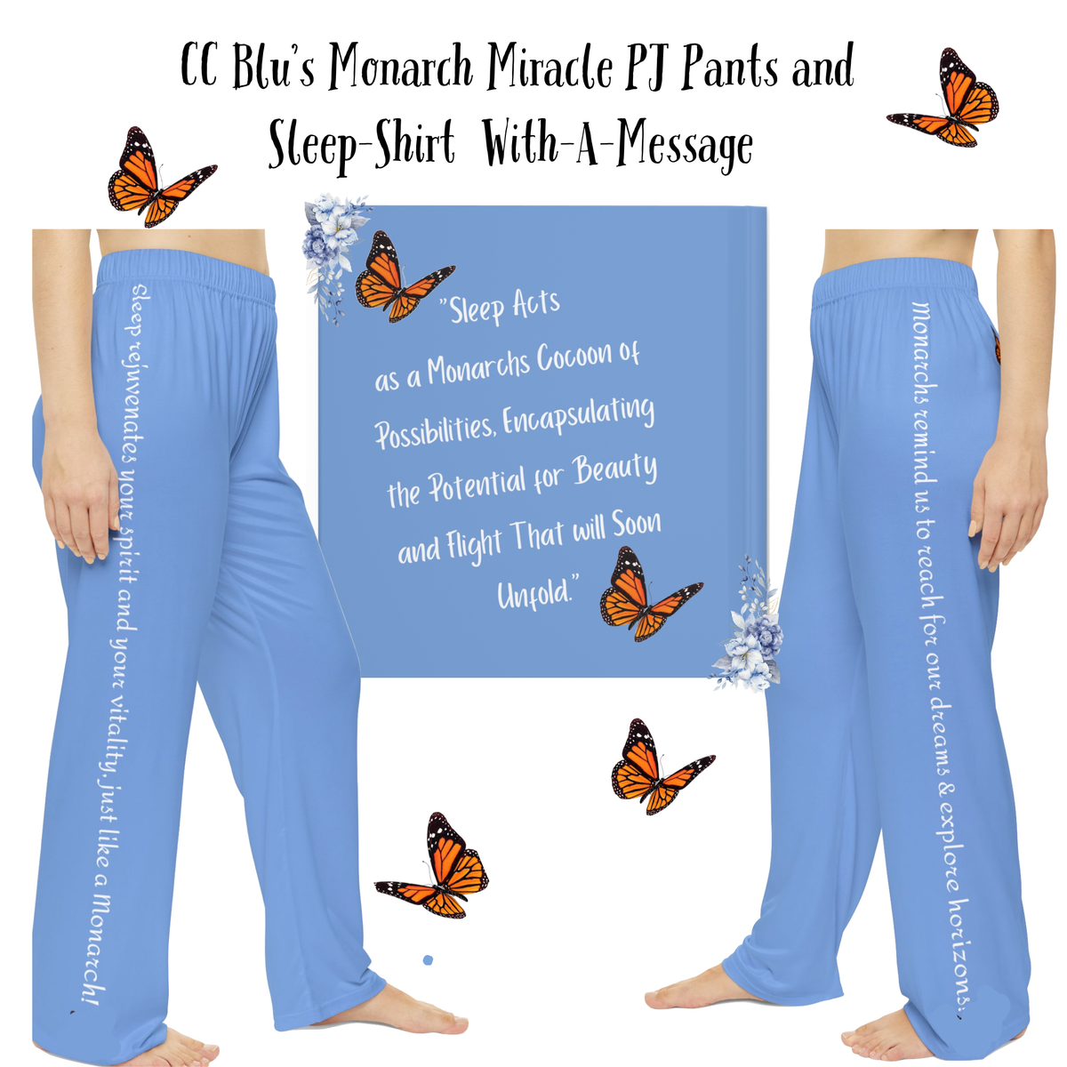 Monarch Miracle Women's Inspirational Carolina Blue Sweatshirt Style Pajama Top With-A-Message. Mix & Match with SlumberWear PJ  Bottoms.
