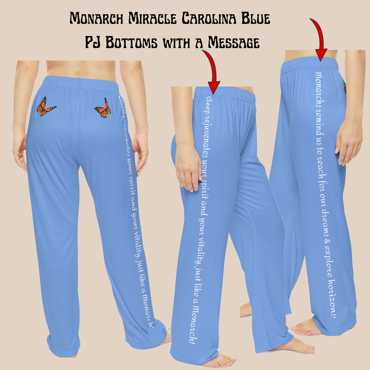 Monarch Miracle Women's Inspirational Carolina Blue Sweatshirt Style Pajama Top With-A-Message. Mix & Match with SlumberWear PJ  Bottoms.