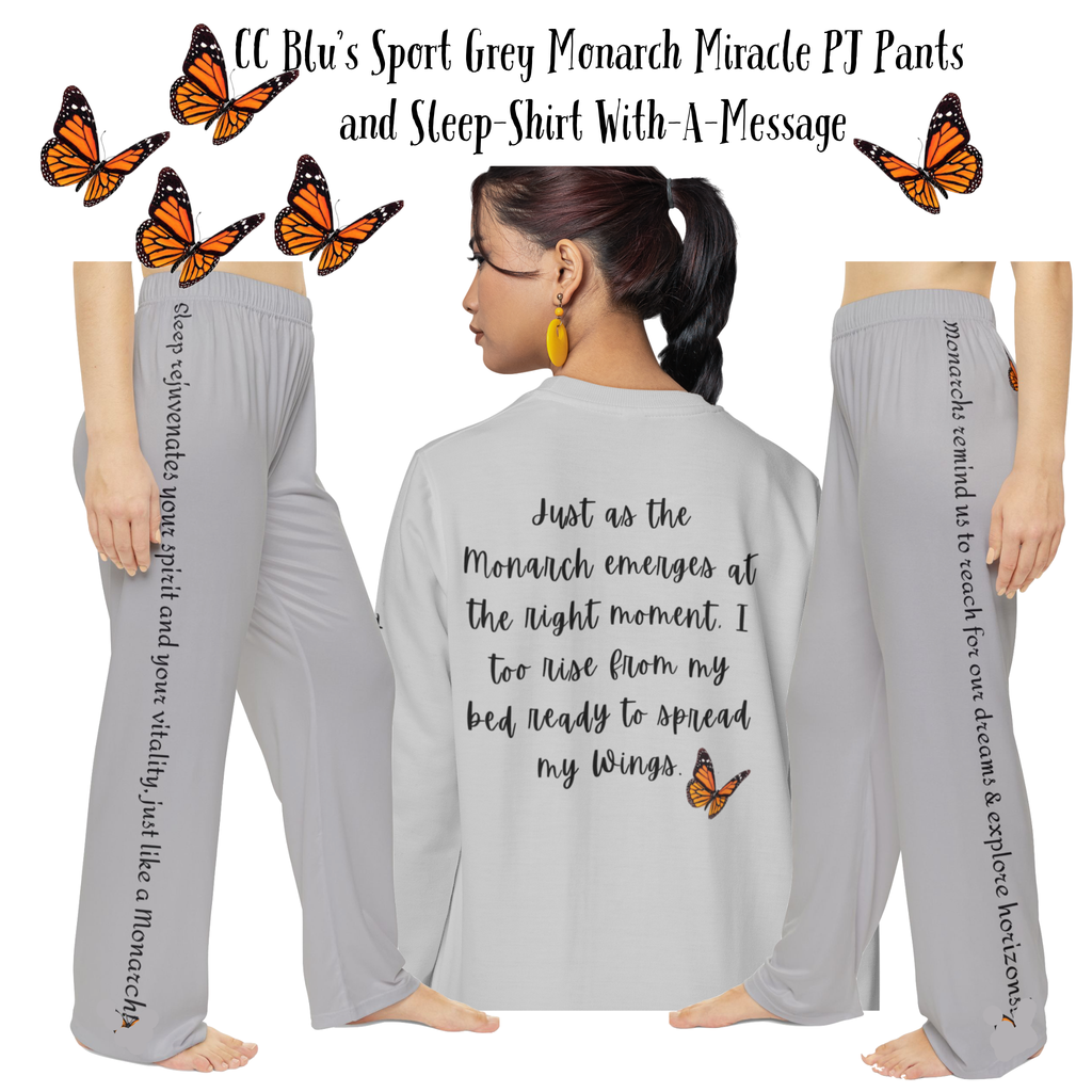 Women's Inspirational Sport Grey Monarch PJ Bottoms With-A-Message! Mix & Match With CC Blu's SlumberWear Gift Sets For Women.