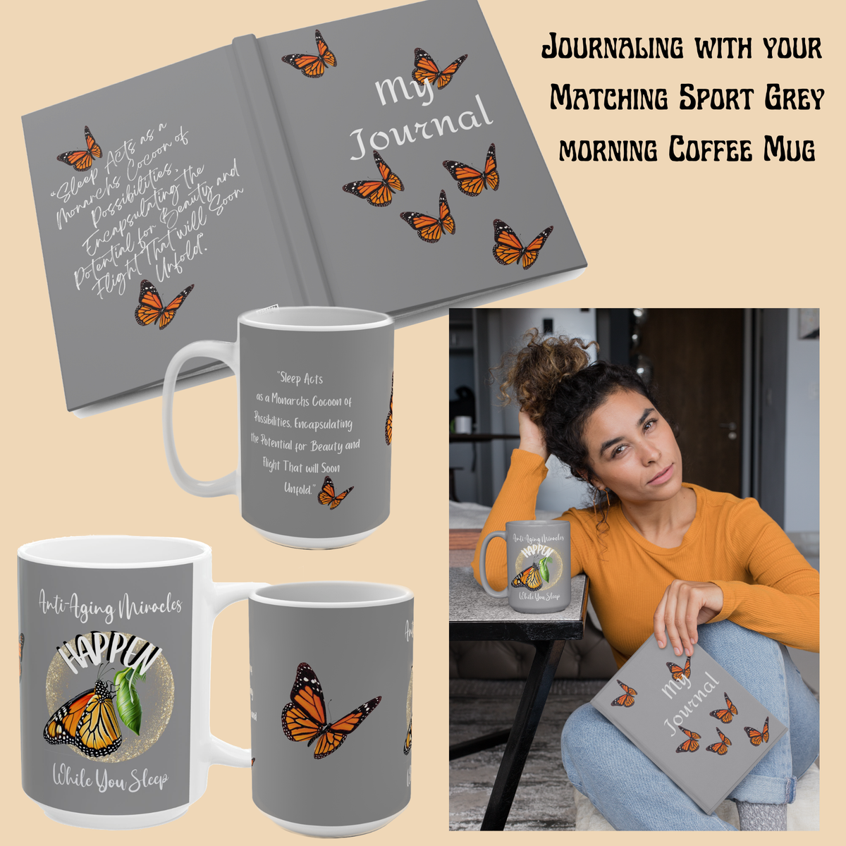 Monarch Miracles Sport Grey 15oz Designer "Mug-With-A-Message."  Start Your Day Ready to Fly!
