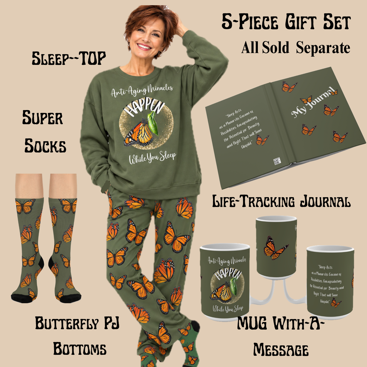 Monarch Miracles Military Green Hardcover Life-Tracking Journal Fits Perfect With The Matching Monarch Miracle Morning Mug