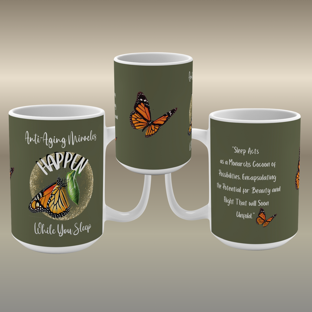 Monarch Miracles Military Green 15 oz Designer "Mug-With-A-Message Pairs with CC Blu's Life-Tracking Morning Journal .
