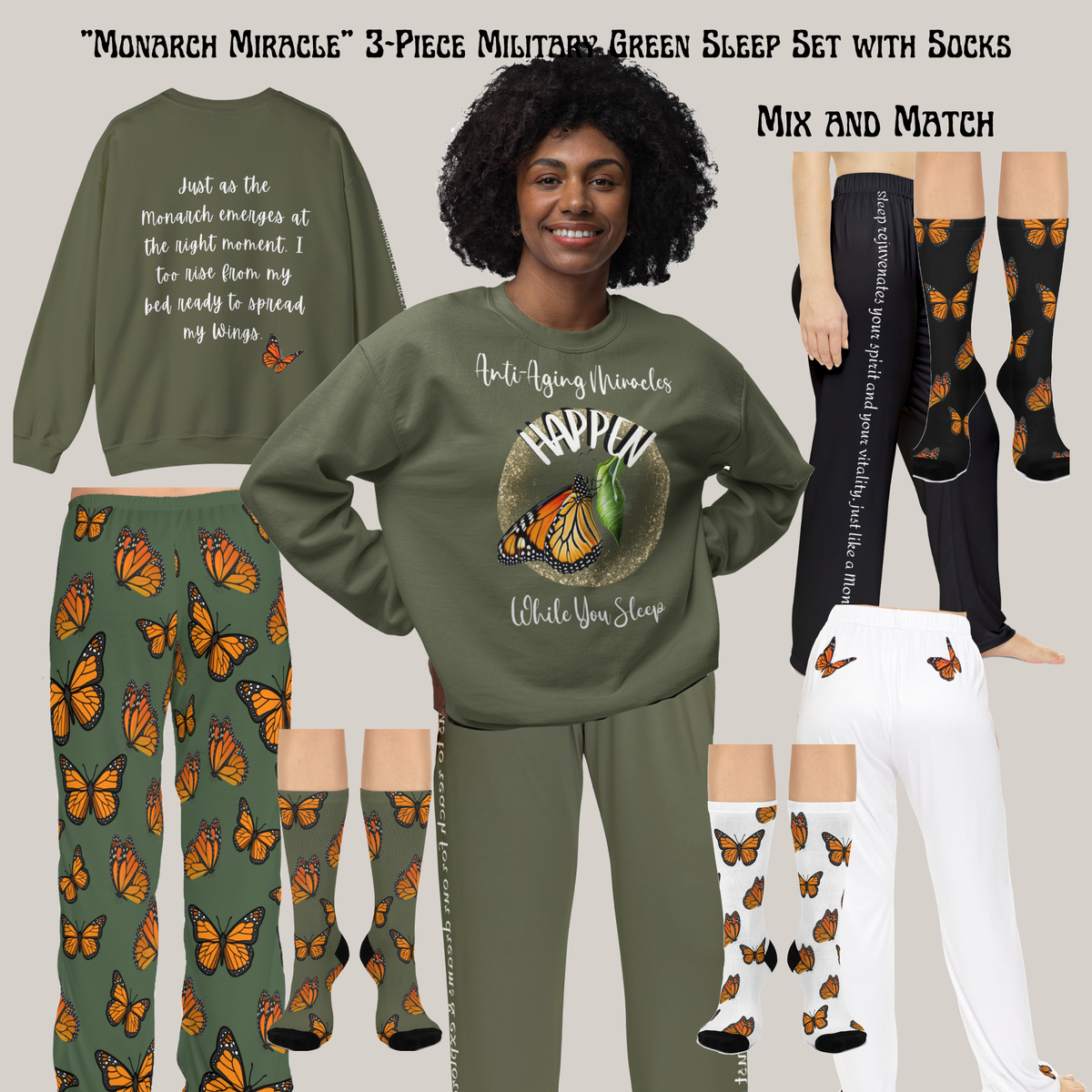 Women's Military Green Super Socks Are Designed To Mix And Match CC Blu's SlumberWear 2 to5-Piece Gift Sets, or Buy Them All Separate.