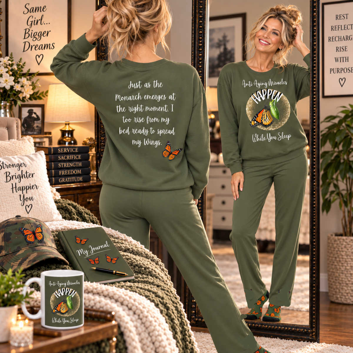 Women's Military Green Super Socks Are Designed To Mix And Match CC Blu's SlumberWear 2 to5-Piece Gift Sets, or Buy Them All Separate.
