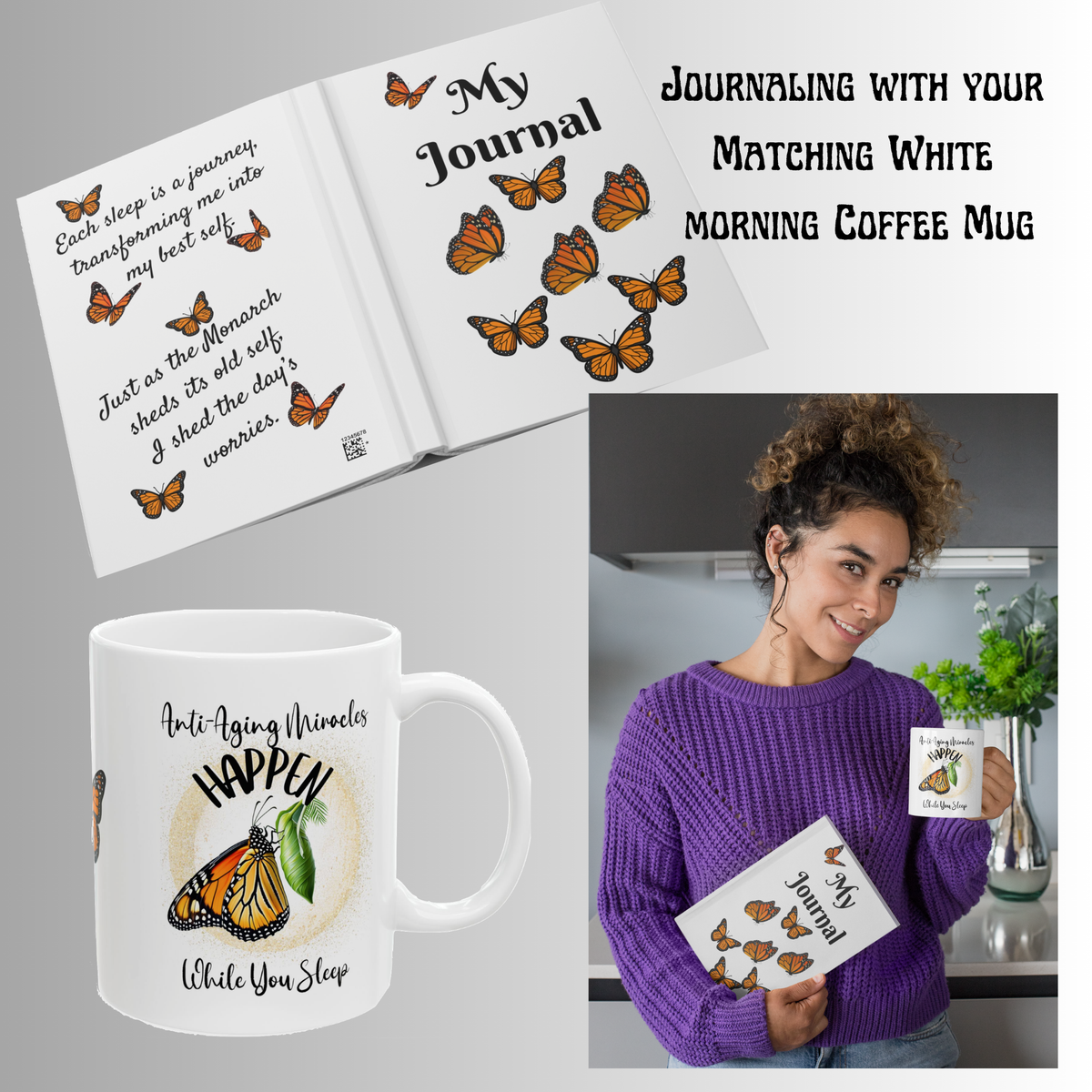 Monarch Miracles Winter White 15 oz Inspirational "Mug-With-A-Message Starts Your Day Ready to Fly! Don't Forget Your Matching Journal~ To Track Your Journey.