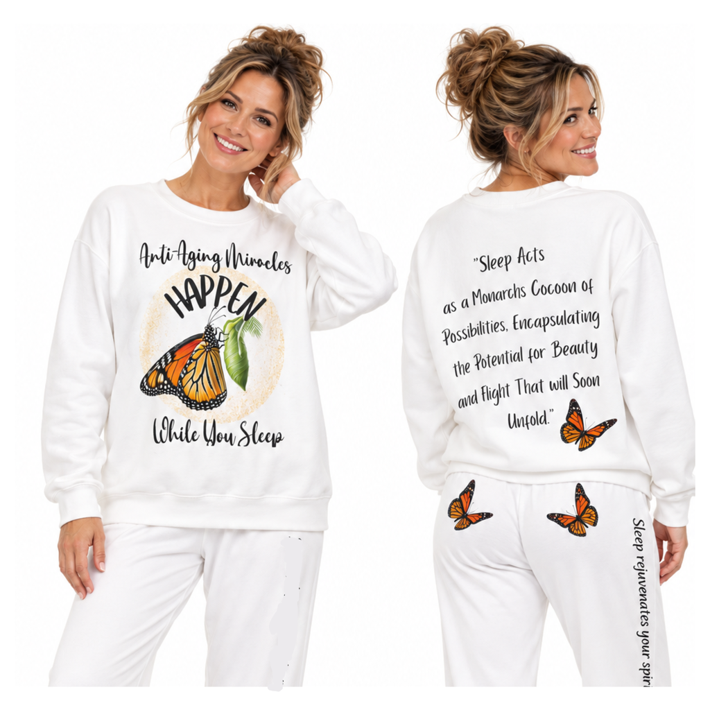 Women's Monarch Miracle Winter White Pajama Pants  With-A-Message. Mix & Match With all CC Blu Monarch Miracle SlumberWear.