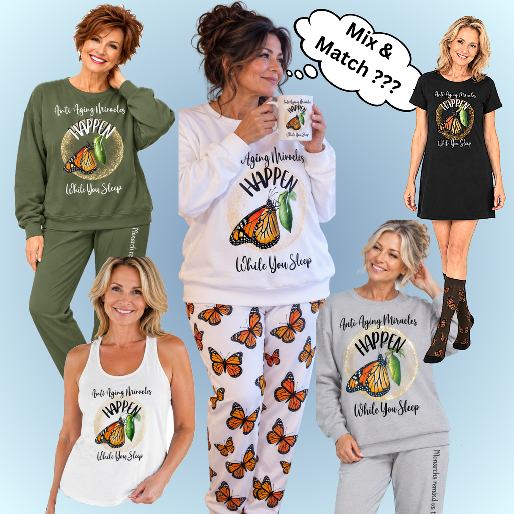 Women's Monarch Miracle Winter White Pajama Pants  With-A-Message. Mix & Match With all CC Blu Monarch Miracle SlumberWear.