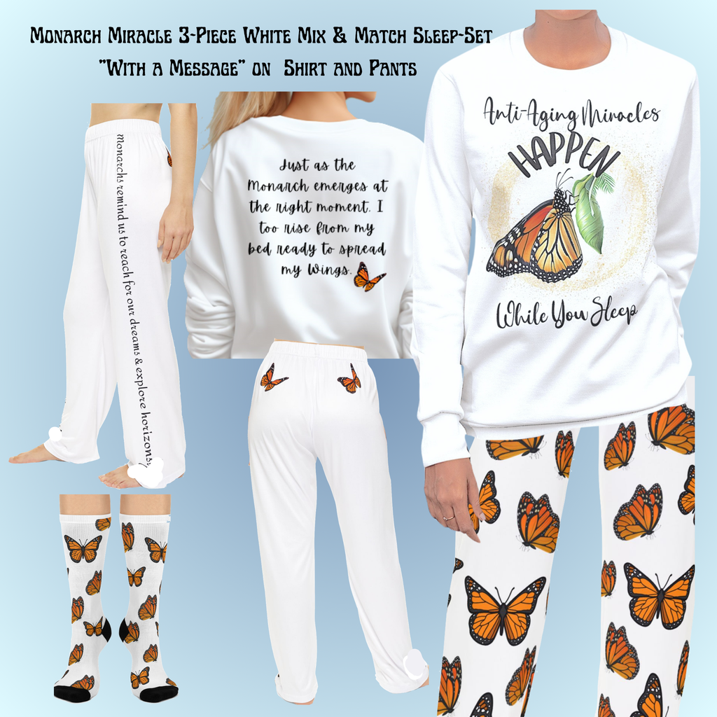 Women's Monarch Miracle Winter White Pajama Pants  With-A-Message. Mix & Match With all CC Blu Monarch Miracle SlumberWear.