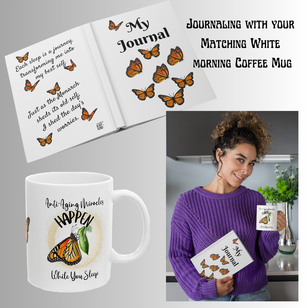 Monarch Miracles Winter White Hardcover Life-Tracking Journal Fits Perfect With White Matching Monarch Miracle 15oz Good Morning Mug!