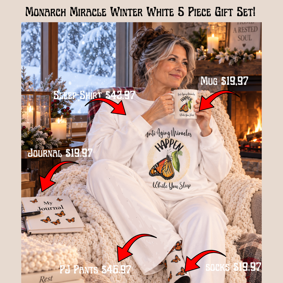 Monarch Miracles Winter White Hardcover Life-Tracking Journal Fits Perfect With White Matching Monarch Miracle 15oz Good Morning Mug!