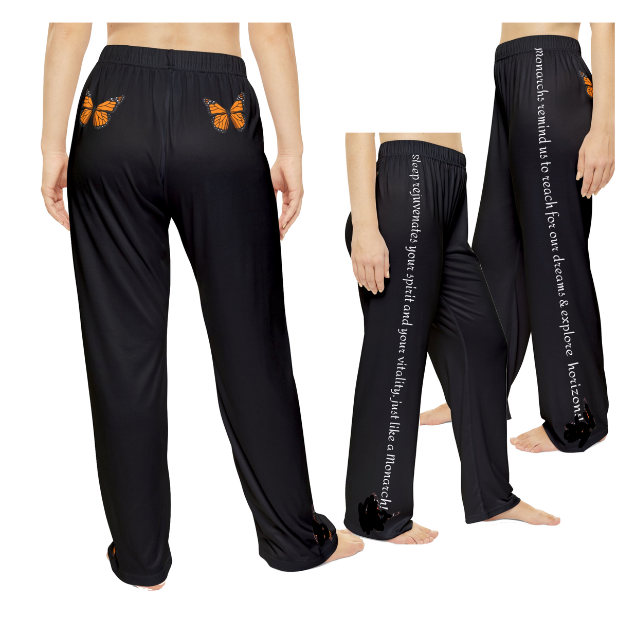 Women's Monarch Miracle Bashful Black Pajama Pants With-A-Message. Match It With CC Blu's SlumberWear Monarch Miracle Collection