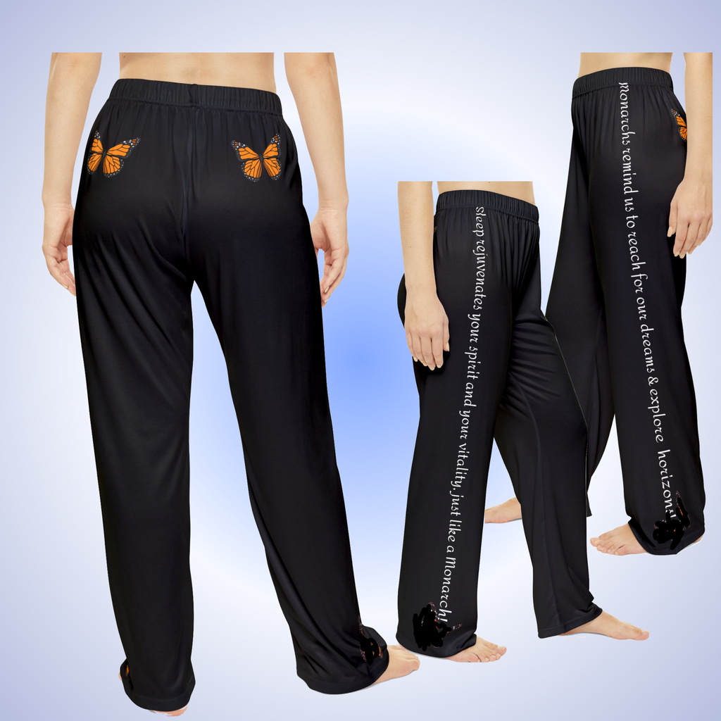 Women's Monarch Miracle Bashful Black Pajama Pants With-A-Message. Match It With CC Blu's SlumberWear Monarch Miracle Collection