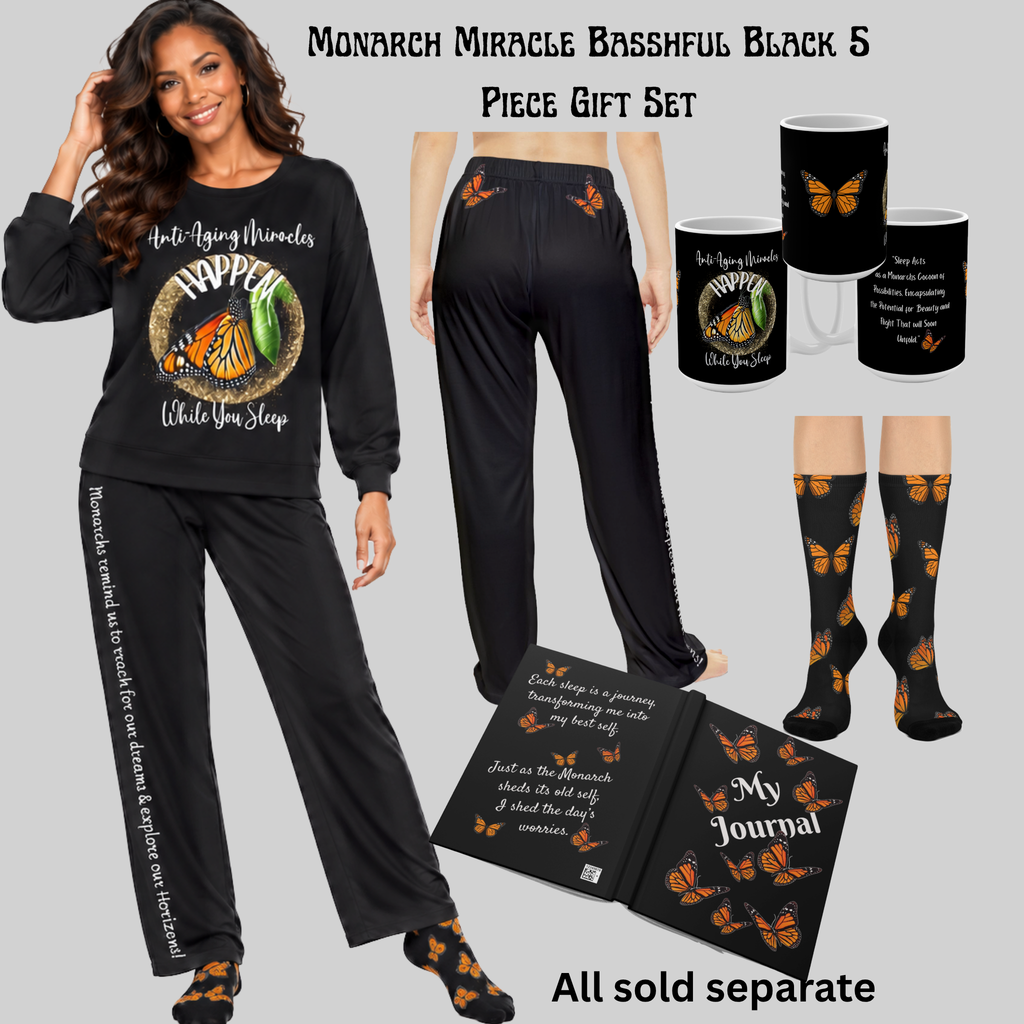 Women's Monarch Miracle Bashful Black Pajama Pants With-A-Message. Match It With CC Blu's SlumberWear Monarch Miracle Collection