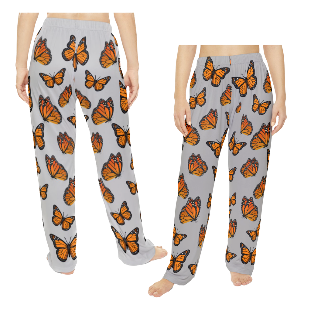 Women's Monarch Miracle Inspirational Sport Grey Butterfly Pajama Pants. Made to Mix & Match CC Blu's Butterfly SlumberWear.