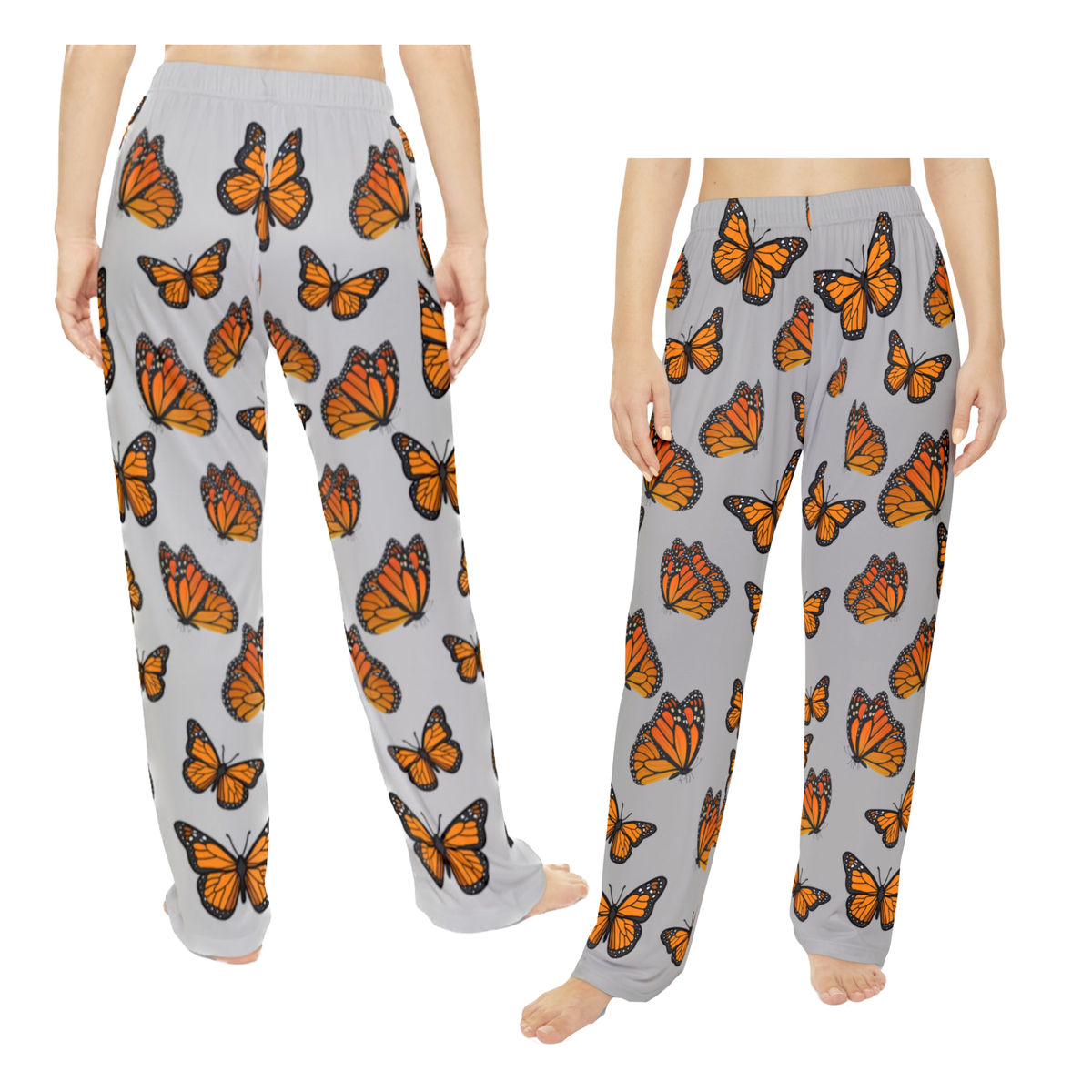 Women's Monarch Miracle Inspirational Sport Grey Butterfly Pajama Pants. Made to Mix & Match CC Blu's Butterfly SlumberWear.