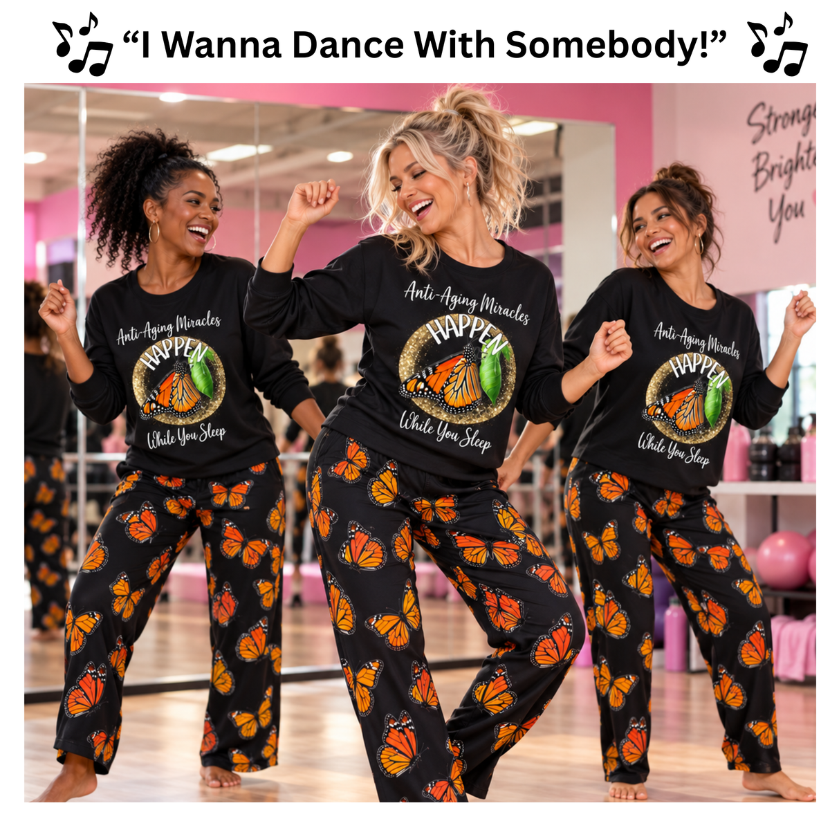 Women's Inspirational Monarch Miracle Black Butterfly Pajama Pants. Mix & March With CC Blu's Sleep Tops & Socks!