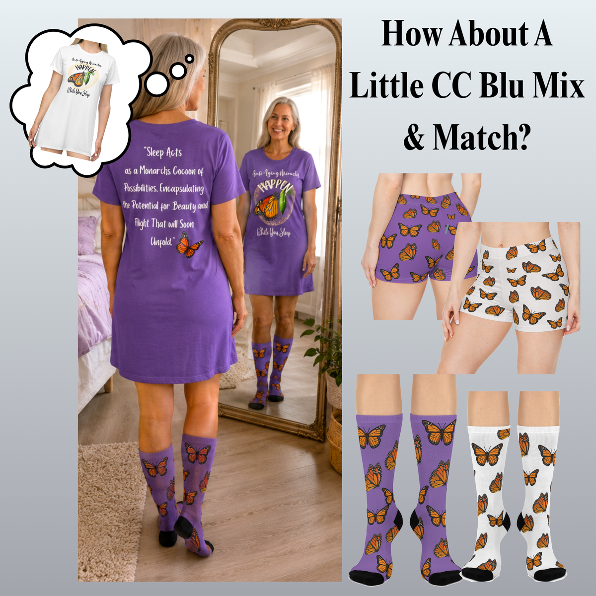 Monarch Miracles Inspirational Passionate Purple Super Designer Socks! Made to Match All CC Blu SlumberWear!