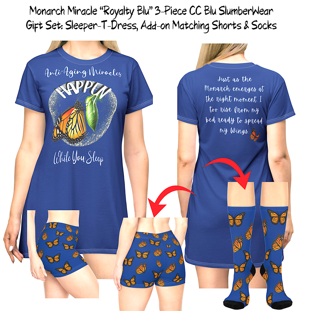 Royalty Blue Monarch Miracle Designer Socks  Inspirational  Cushioned Heel & Toe! Made To Match CC Blu's SlumberWear!