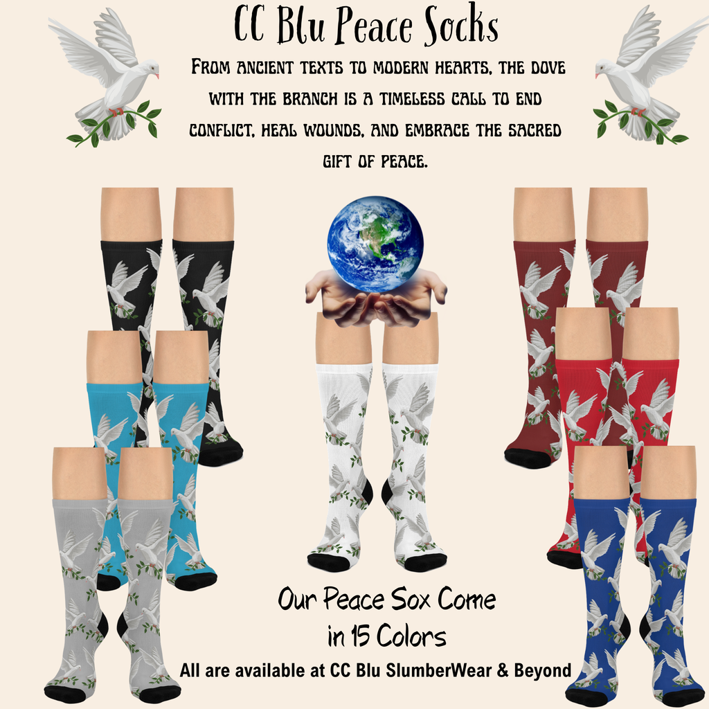 God's Positioning System GPS Beyond Blue Dove Peace Socks, Cushioned Heel-&-Toe. Matches CC Blu's Little-Boy Pants Mugs & Journals.