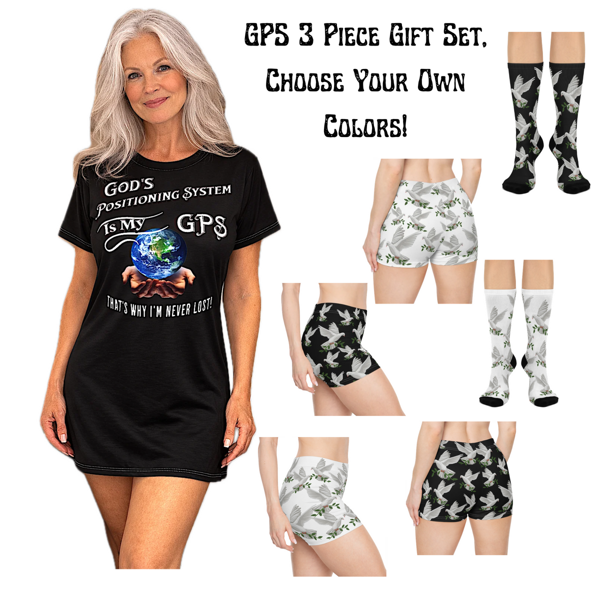 God's GPS Inspirational Women's Black "Little Boy" Shorts. Match Them With CC Blu's Beyond Black SlumberWear With-A-Message.