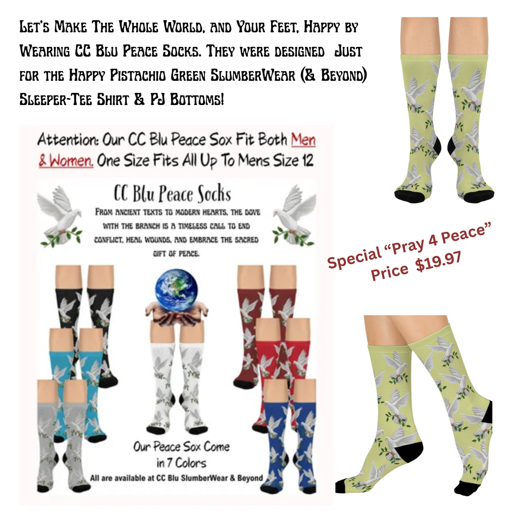 CC Blu's Pistachio Green "Peace Socks" Cushioned Heel-&-Toe.  You Can Buy Separate Or Mix-Match With A SlumberWear Pistachio Gift Set.