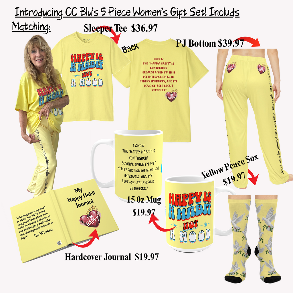 Happy Habit  Large 15oz Yahoo Yellow Mug With-A-Message! Mix & Match With CC Blu's Yellow Sleep-Shirt, PJ Pants & Hardcover Journal