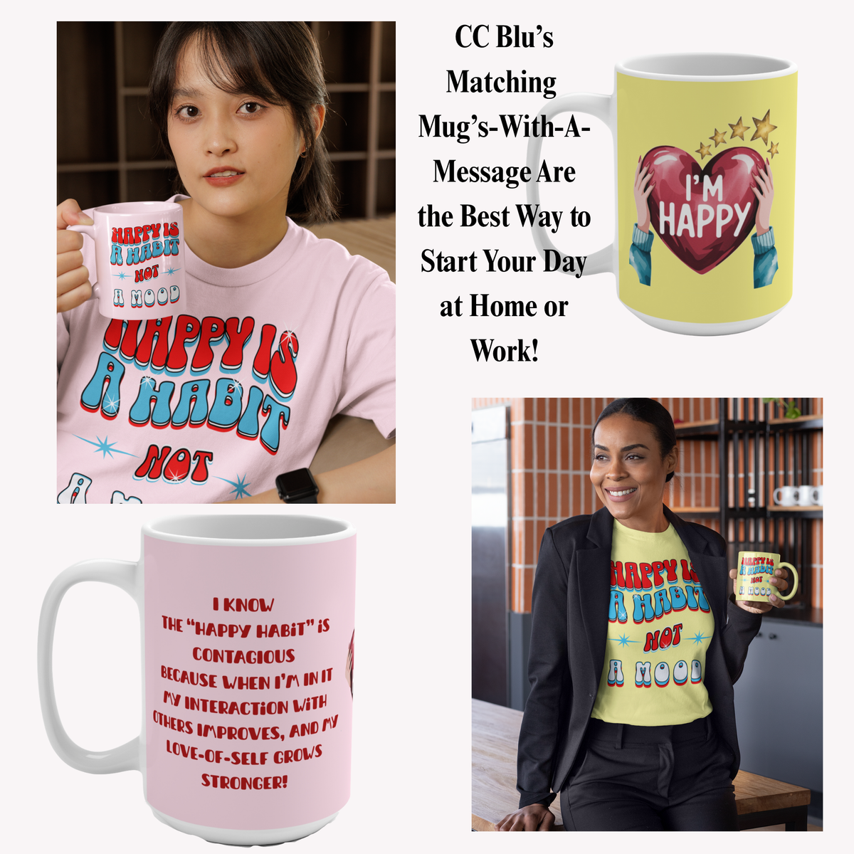 Happy Habit  Large 15oz Yahoo Yellow Mug With-A-Message! Mix & Match With CC Blu's Yellow Sleep-Shirt, PJ Pants & Hardcover Journal