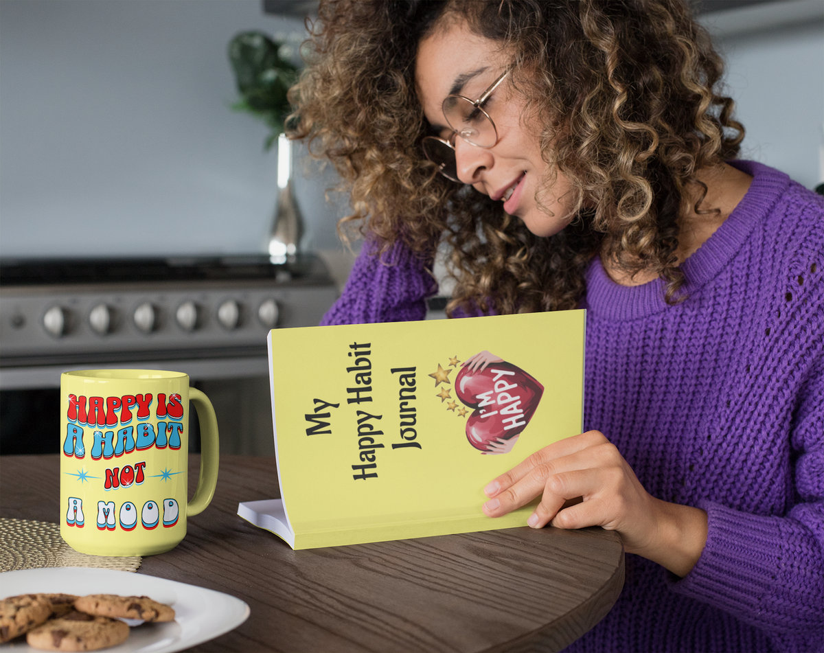 Happy Habit  Large 15oz Yahoo Yellow Mug With-A-Message! Mix & Match With CC Blu's Yellow Sleep-Shirt, PJ Pants & Hardcover Journal