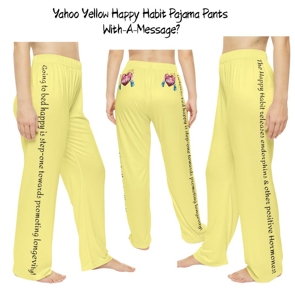 Women's Yellow Pajama Bottoms With A Happy Habit Inspirational Message! Buy It With CC Blu's Matching Yellow Sleep Shirt Top & Socks.