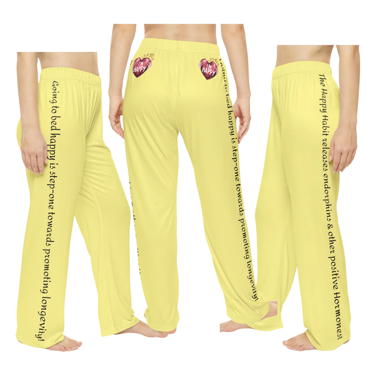 Women's Yellow Pajama Bottoms With A Happy Habit Inspirational Message! Buy It With CC Blu's Matching Yellow Sleep Shirt Top & Socks.