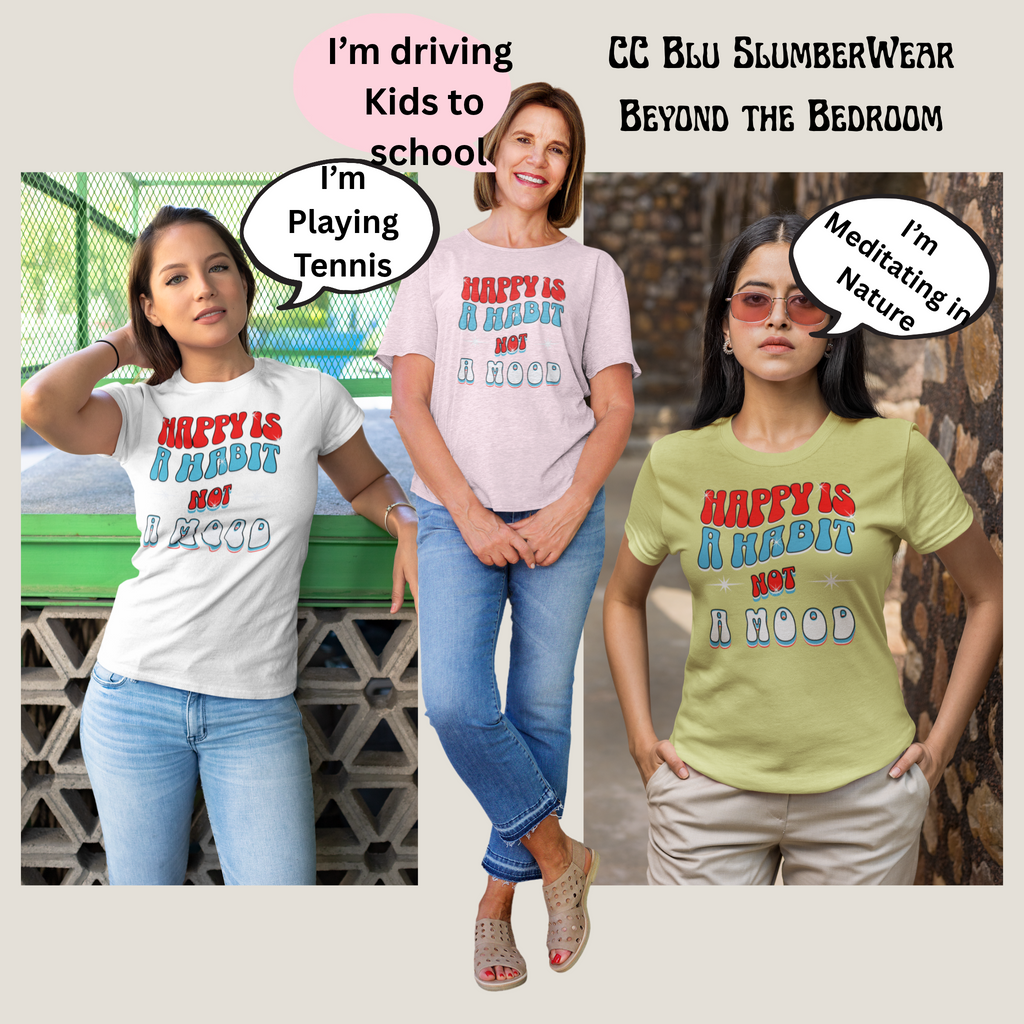 Women's Happy Habit White Sleeper T-Shirt With Inspirational Message! Mix & Match With CC Blu's Pajama Pants, Mugs & Socks