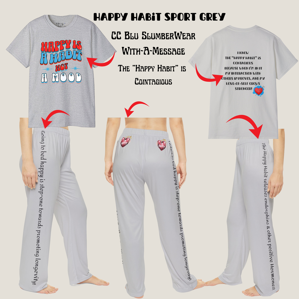 Happy Habit Sport Grey Gildan Sleeper T-Shirt With-A-Message! Mix & Match With CC Blu Matching SlumberWear PJ  Pants & Mug!