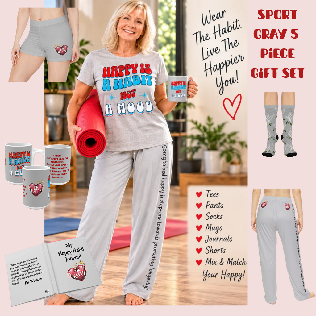 Happy Habit Sport Grey Gildan Sleeper T-Shirt With-A-Message! Mix & Match With CC Blu Matching SlumberWear PJ  Pants & Mug!