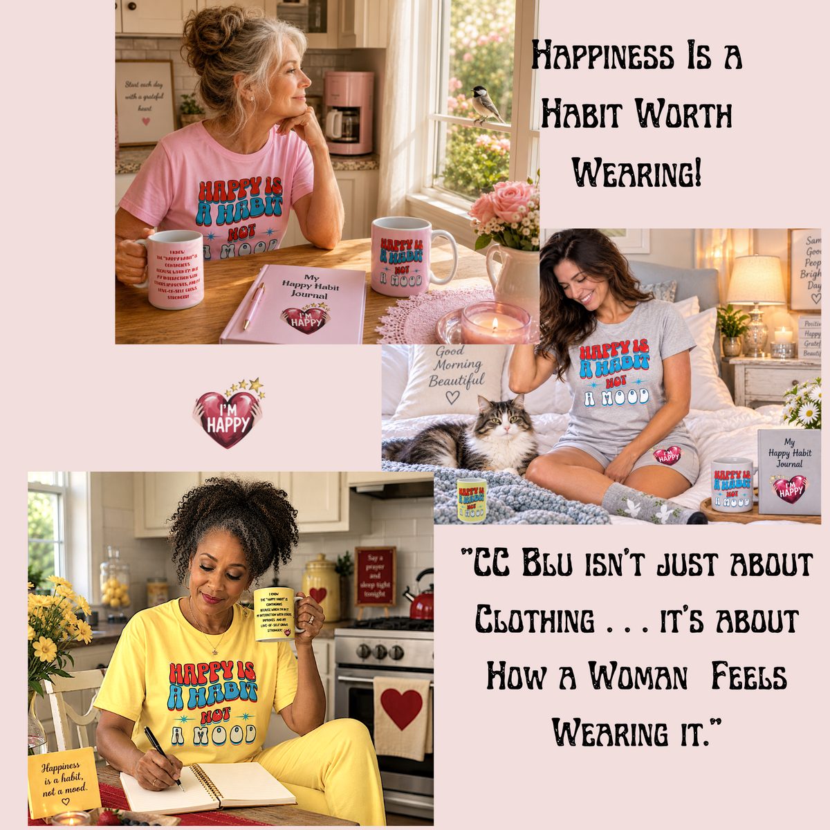 Happy Habit Sport Grey Gildan Sleeper T-Shirt With-A-Message! Mix & Match With CC Blu Matching SlumberWear PJ  Pants & Mug!